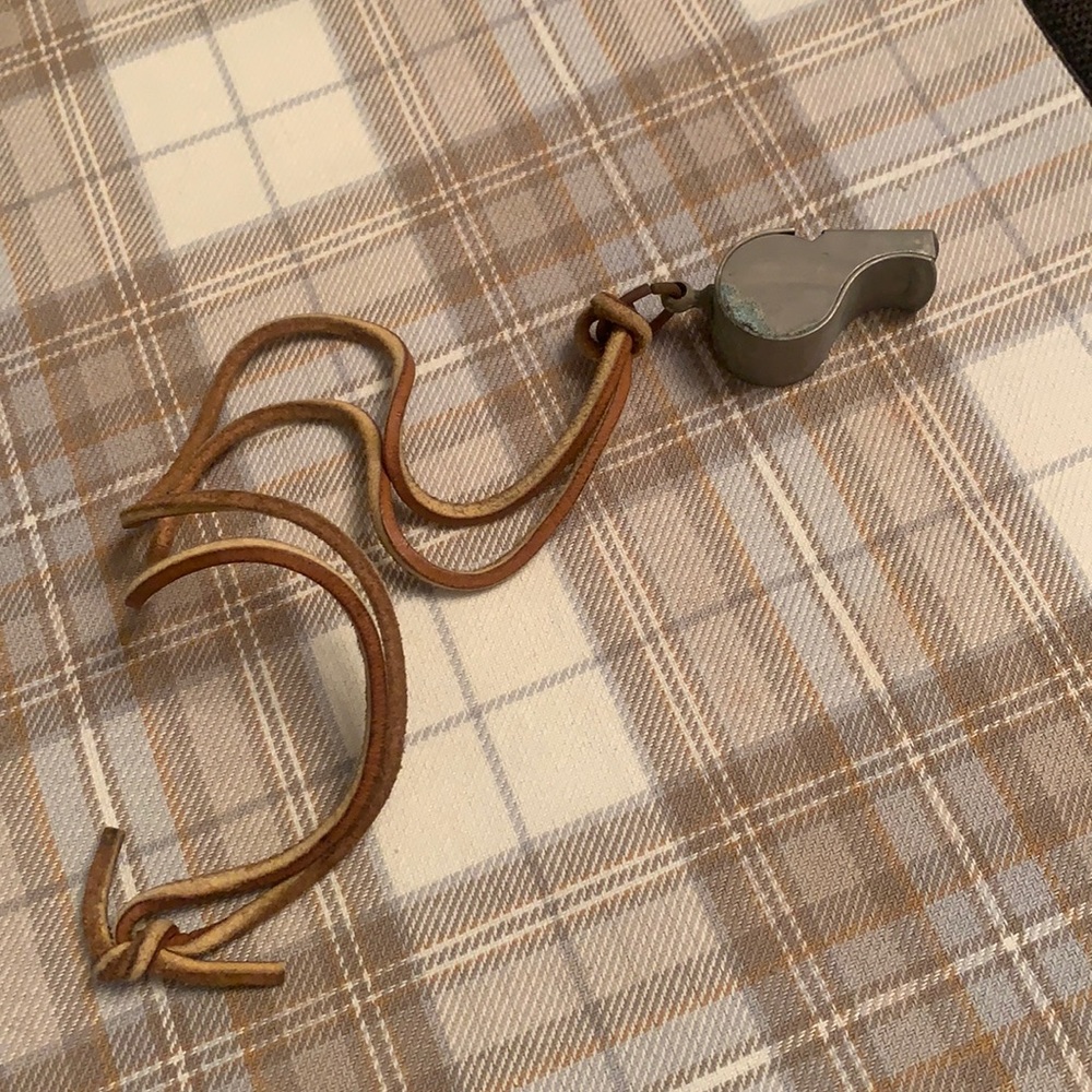 Vintage RARE Boy Scout Metal Whistle w/Leather Neck Strap